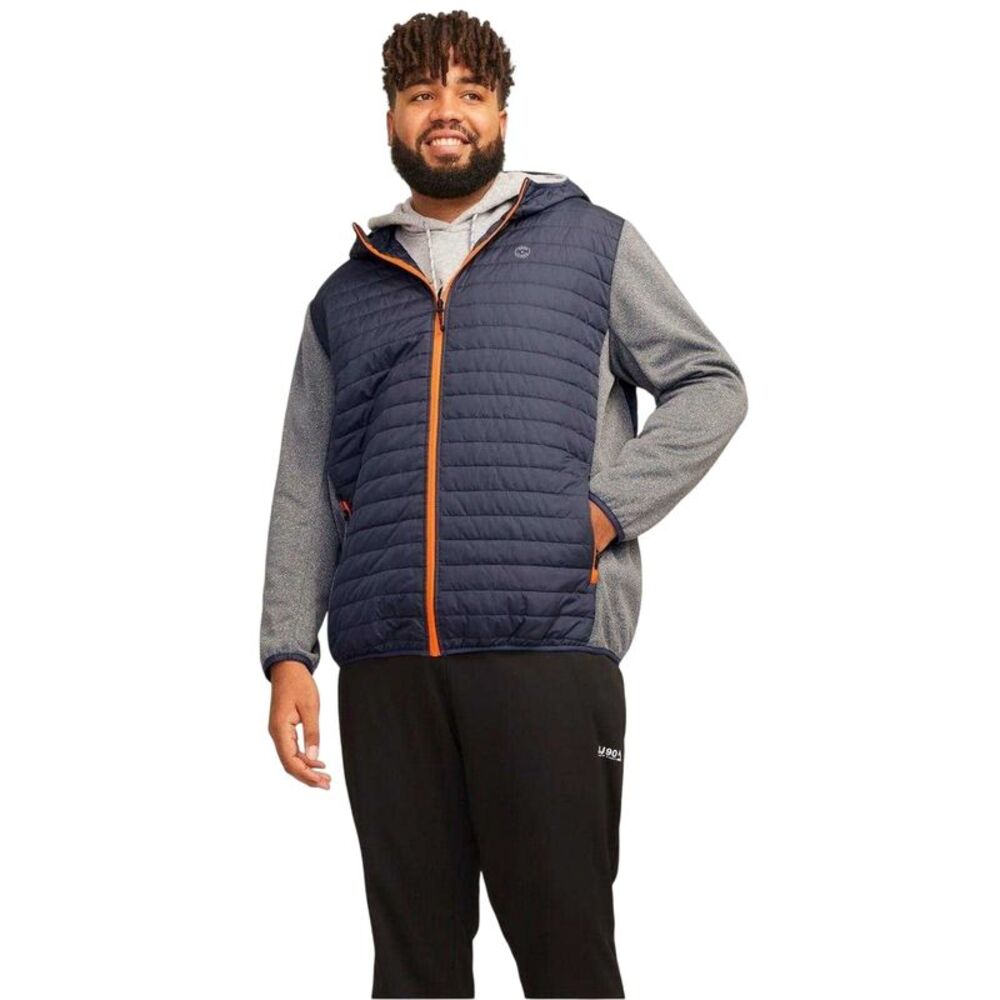 Jack And Jones Mens Quilted Ribbed Cuff Plus Puffer Jacket / Grey Melange